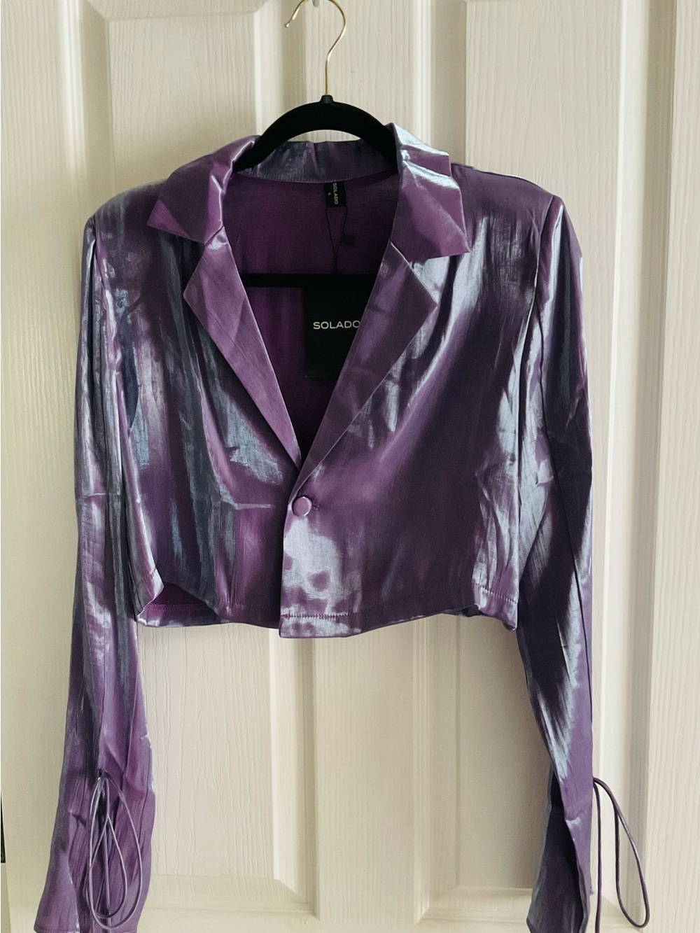 NWT Shiny Iridescent Purple Cropped Blazer Top Small Festival Metallic y3k